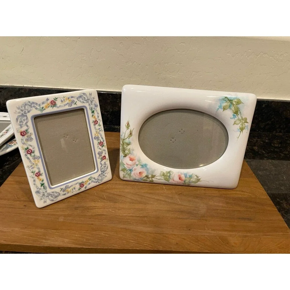 4 vintage floral ceramic photo frames